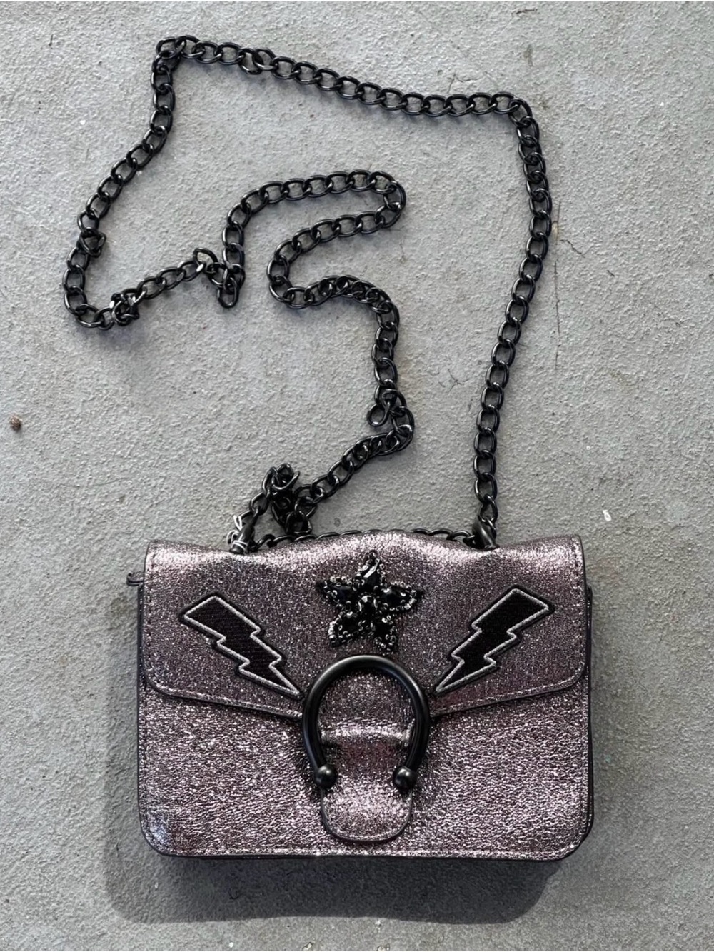 Steve Madden Metallic Purple Glitter Crossbody with Black Chain